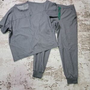 FIGS Scrub Set Mens L Grey Jogger Pants Top Technical Collection Uniform EUC